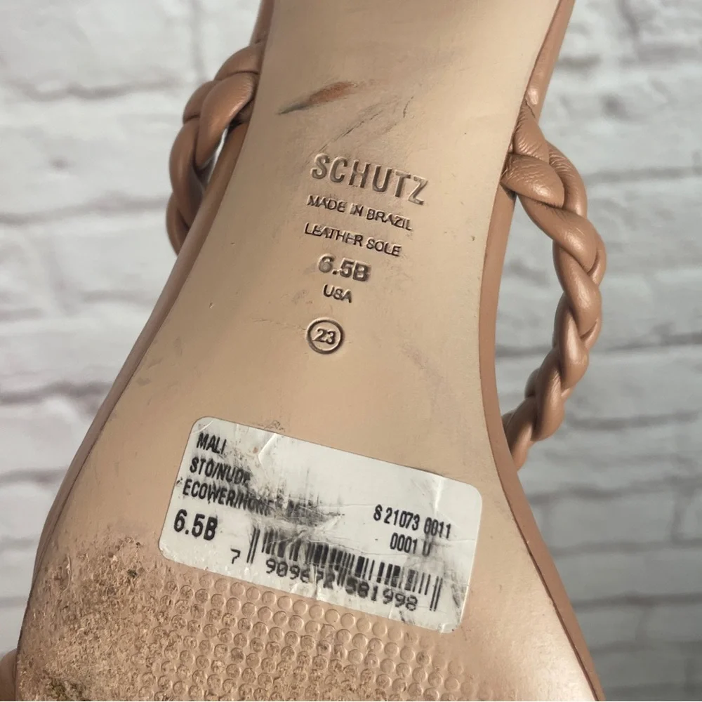 Schutz Tan Nude Braided Block Heel Sandals Size 6.5 - Picture 5 of 5